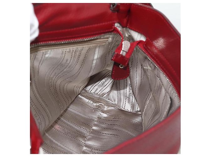 Salvatore Ferragamo Gancini Handtasche Leder 2way Rot Silber - Ansicht 22