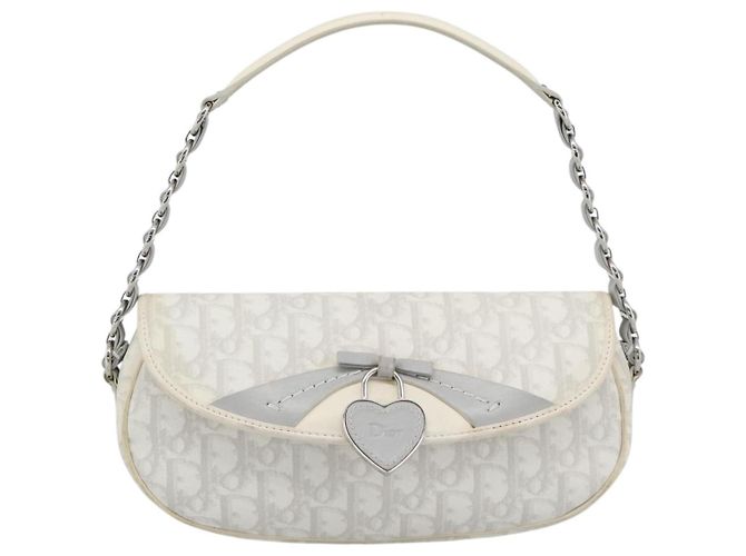 Christian Dior Trotter Canvas Romantic Chain Bag PVC White Silver - vista 2
