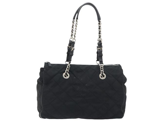 PRADA Chain Shoulder Bag Nylon Black Silver - vista 2