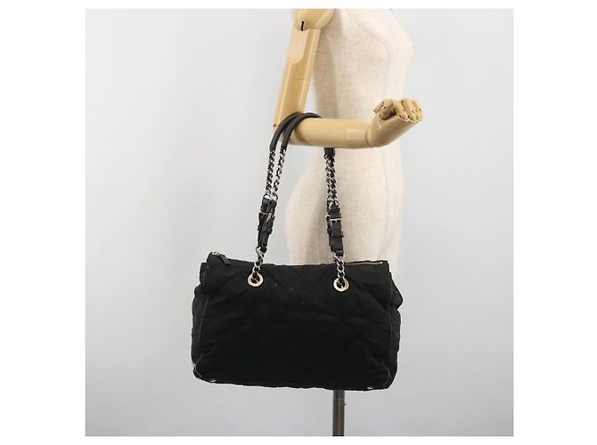 PRADA Chain Shoulder Bag Nylon Black Silver - vista 24