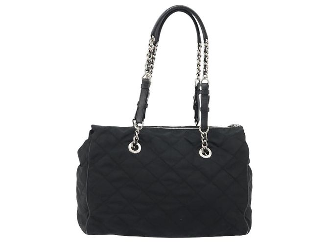 PRADA Chain Shoulder Bag Nylon Black Silver - vista 3