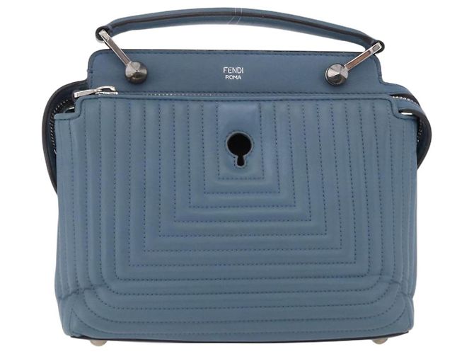 FENDI Dot Com Click Hand Bag Leather Blue Silver - vista 2