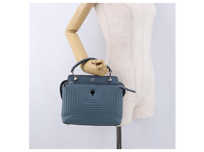 FENDI Dot Com Click Hand Bag Leather Blue Silver - vista 26