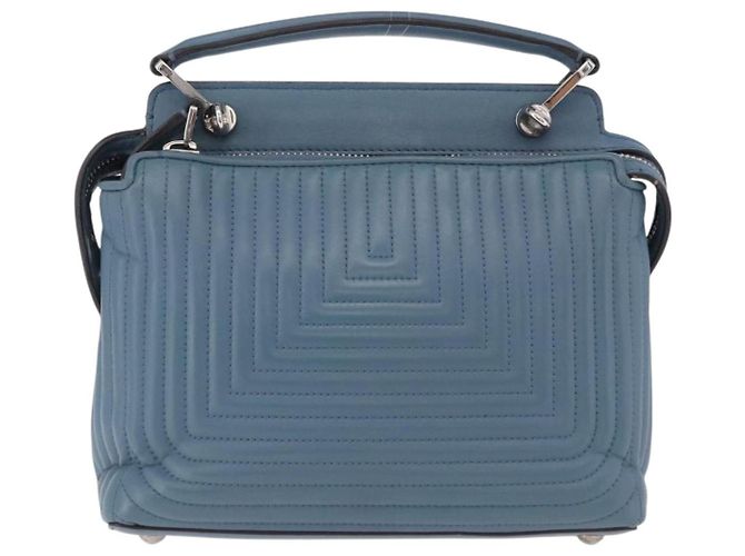 FENDI Dot Com Click Hand Bag Leather Blue Silver - vista 3