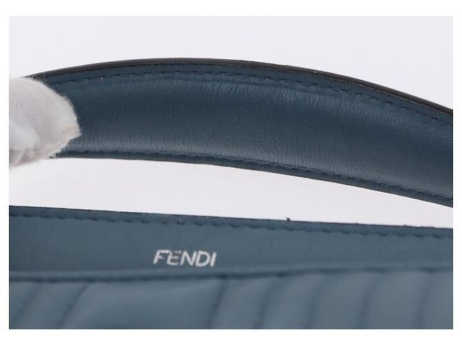 FENDI Dot Com Click Hand Bag Leather Blue Silver - vista 8