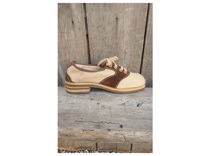 Autre Marque Scarpe Saddle Oxford anni 70 Marrone Crema - vista 7