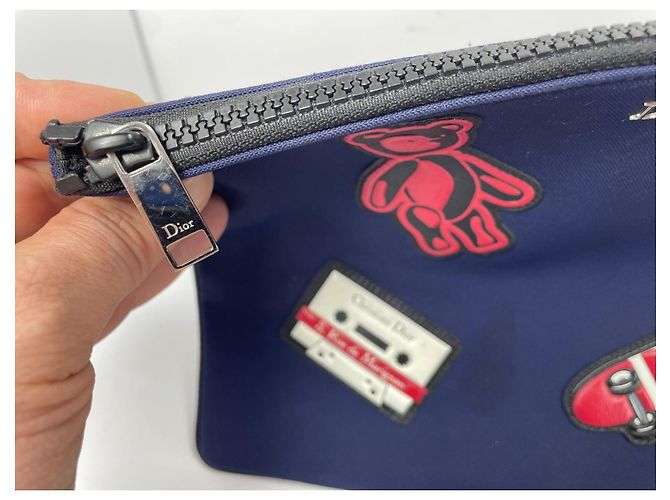 Pouch Christian Dior in nylon blu con patch - vista 2