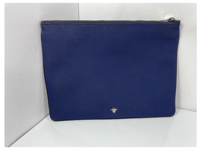 Pouch Christian Dior in nylon blu con patch - vista 3