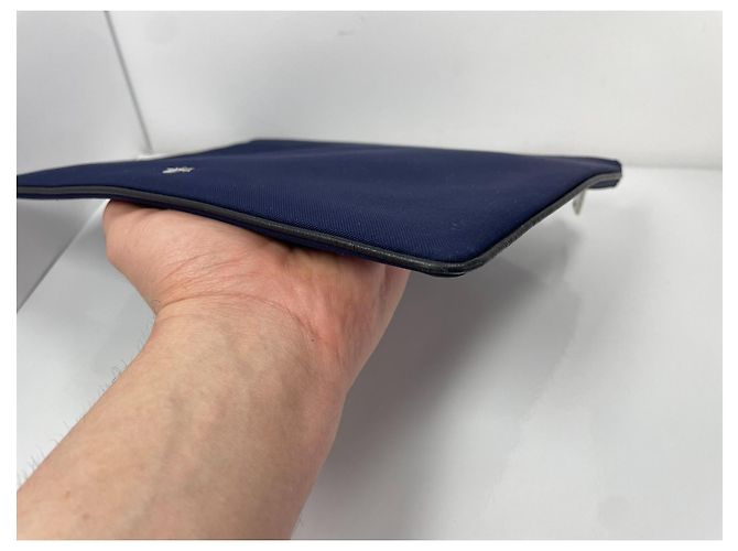 Pouch Christian Dior in nylon blu con patch - vista 6