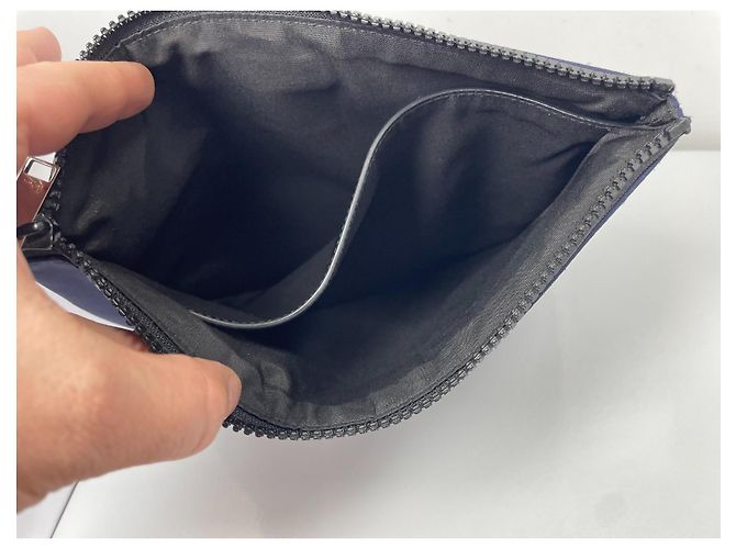 Pouch Christian Dior in nylon blu con patch - vista 7