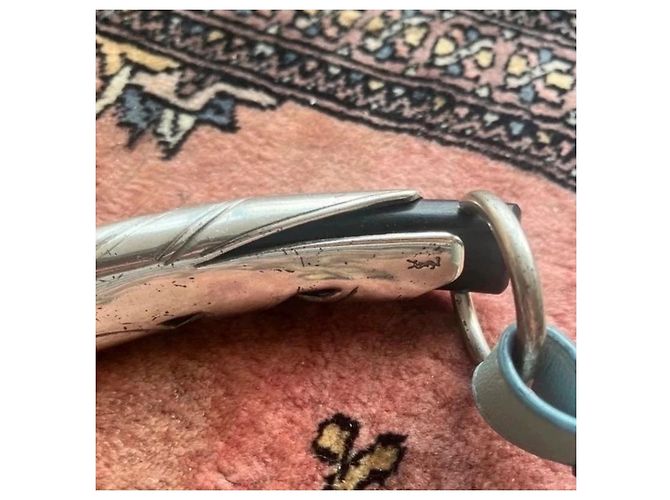 Yves Saint Laurent Borsa YSL Mombasa plissettata in camoscio blu cielo - vista 3