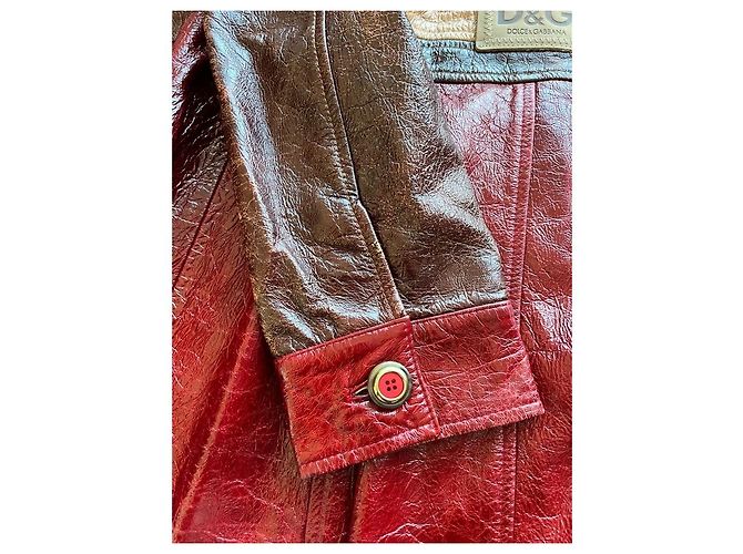 Cappotto lungo in pelle bicolore D&G Marrone Rosso - vista 11