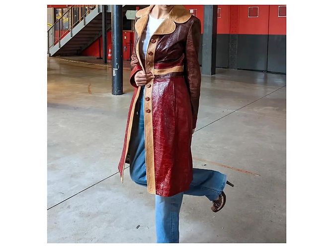 Cappotto lungo in pelle bicolore D&G Marrone Rosso - vista 4
