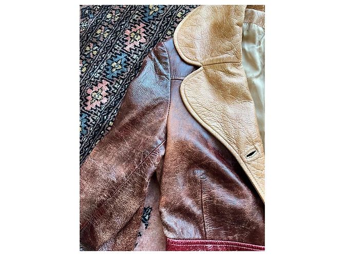 Cappotto lungo in pelle bicolore D&G Marrone Rosso - vista 5