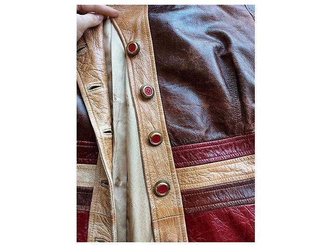 Cappotto lungo in pelle bicolore D&G Marrone Rosso - vista 7