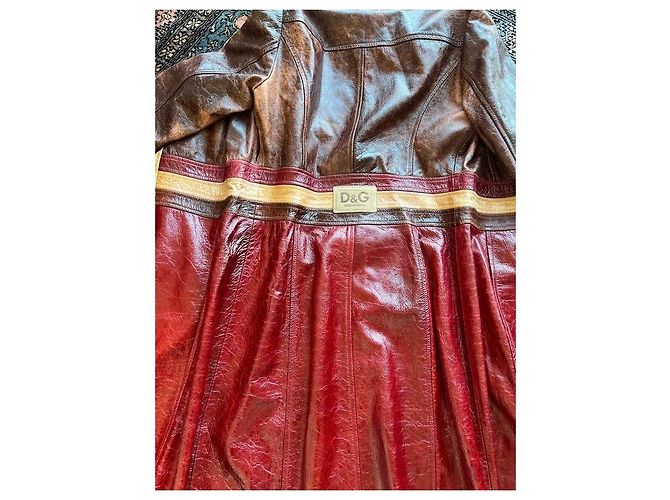 Cappotto lungo in pelle bicolore D&G Marrone Rosso - vista 9