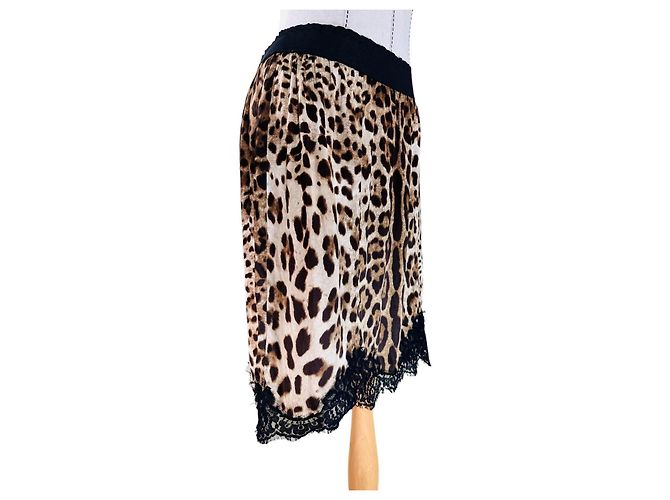 Falda de seda Dolce & Gabbana estampado de leopardo y ribete de encaje Negro - vista 2