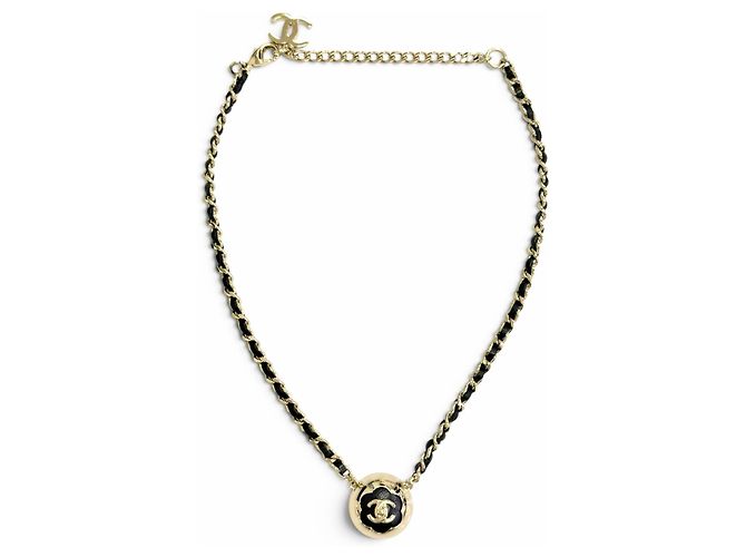 Chanel B25A Leder Coco Mark Camellia Halskette Schwarz Golden - Ansicht 4