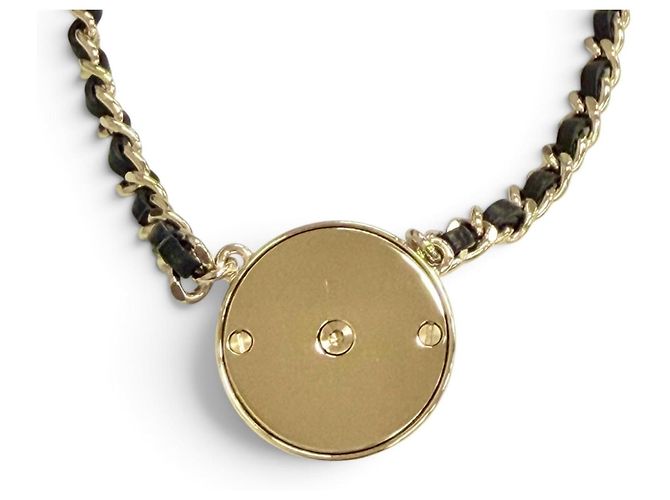 Chanel B25A Leder Coco Mark Camellia Halskette Schwarz Golden - Ansicht 5