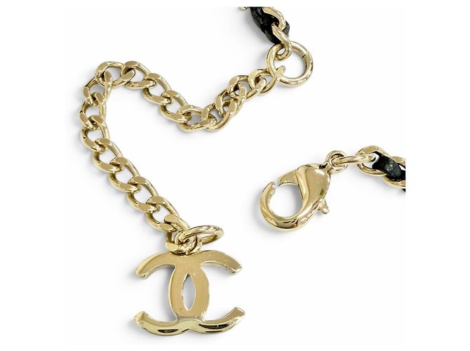 Chanel B25A Leder Coco Mark Camellia Halskette Schwarz Golden - Ansicht 7