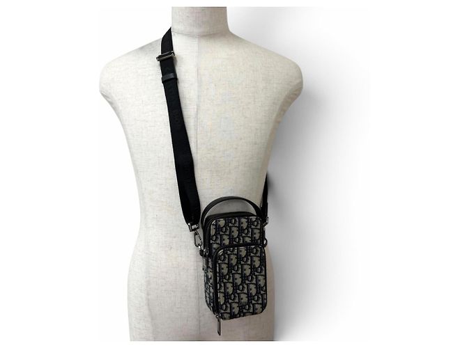 Christian Dior Borsa a tracolla Dior Homme Canvas Leather Oblique Rider Micro Pouch Beige - vista 2