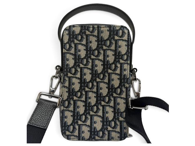 Christian Dior Borsa a tracolla Dior Homme Canvas Leather Oblique Rider Micro Pouch Beige - vista 3