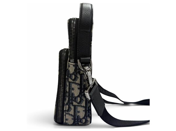 Christian Dior Borsa a tracolla Dior Homme Canvas Leather Oblique Rider Micro Pouch Beige - vista 4
