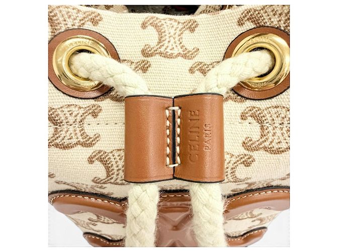 Céline Borsa a sacchetto Celine 19653 Teen Canvas Leather Triomphe Marrone Beige - vista 10