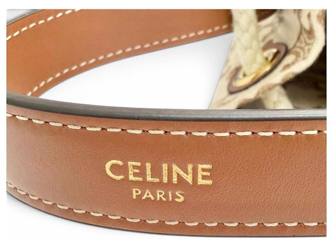 Céline Borsa a sacchetto Celine 19653 Teen Canvas Leather Triomphe Marrone Beige - vista 11