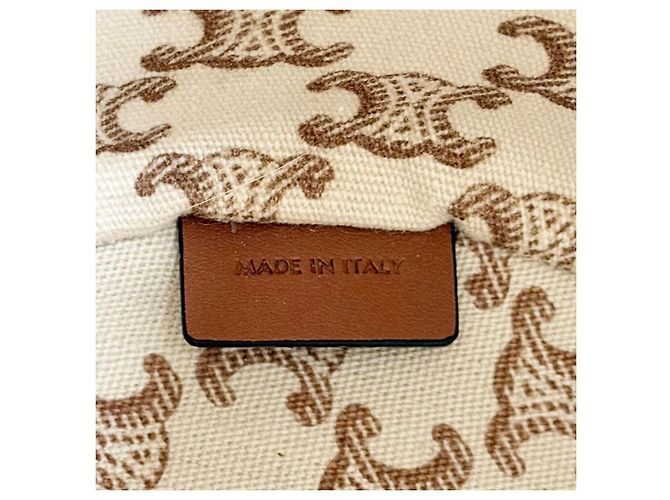 Céline Borsa a sacchetto Celine 19653 Teen Canvas Leather Triomphe Marrone Beige - vista 12