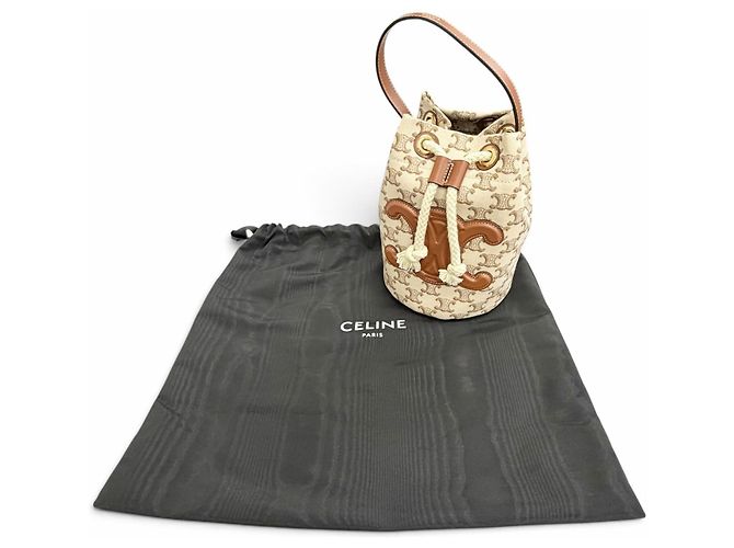 Céline Borsa a sacchetto Celine 19653 Teen Canvas Leather Triomphe Marrone Beige - vista 2