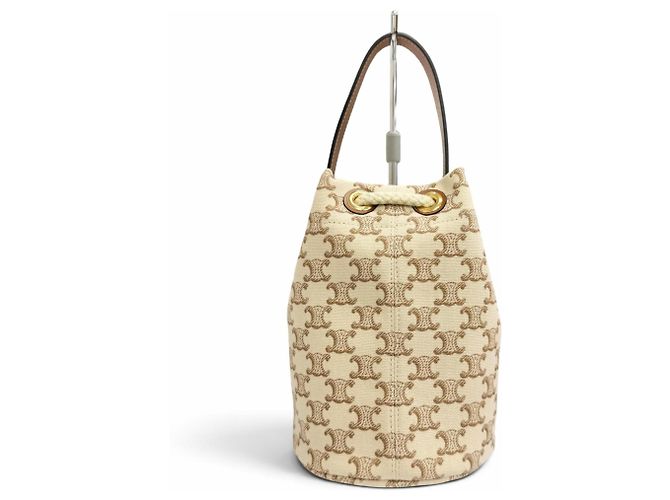Céline Borsa a sacchetto Celine 19653 Teen Canvas Leather Triomphe Marrone Beige - vista 3
