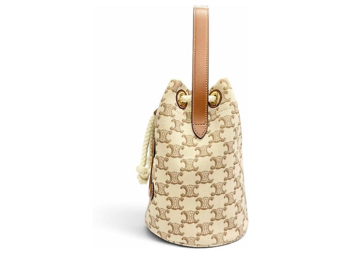 Céline Borsa a sacchetto Celine 19653 Teen Canvas Leather Triomphe Marrone Beige - vista 4