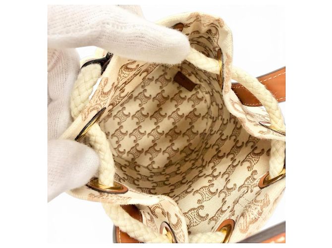 Céline Borsa a sacchetto Celine 19653 Teen Canvas Leather Triomphe Marrone Beige - vista 6