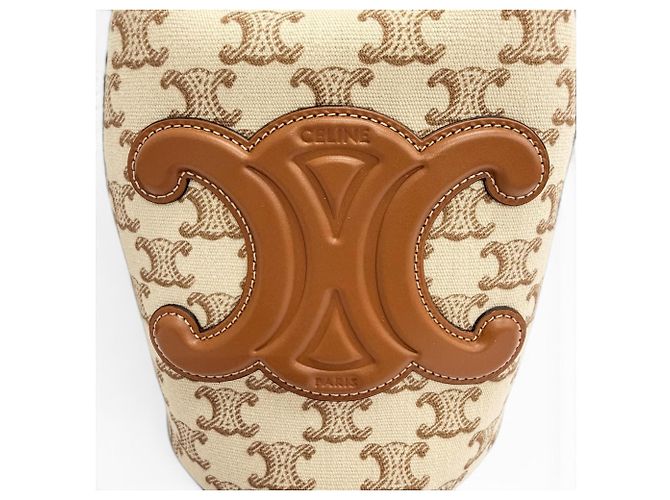 Céline Borsa a sacchetto Celine 19653 Teen Canvas Leather Triomphe Marrone Beige - vista 9