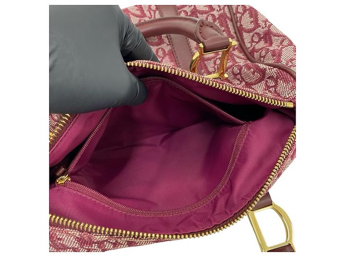 Borsa in tela e pelle Christian Dior Rosso Bordò - vista 10
