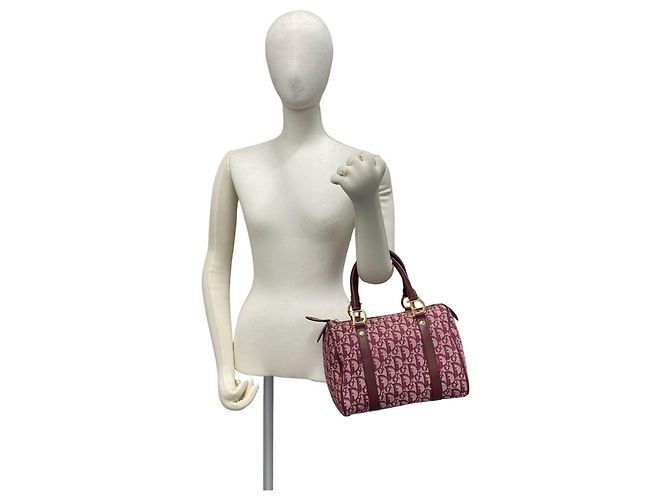 Borsa in tela e pelle Christian Dior Rosso Bordò - vista 2