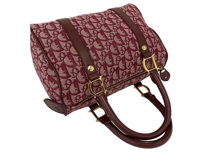 Borsa in tela e pelle Christian Dior Rosso Bordò - vista 4