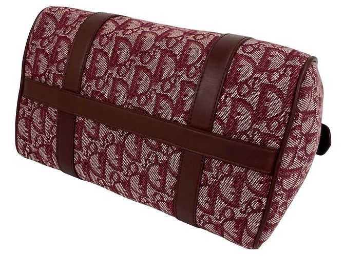 Borsa in tela e pelle Christian Dior Rosso Bordò - vista 8