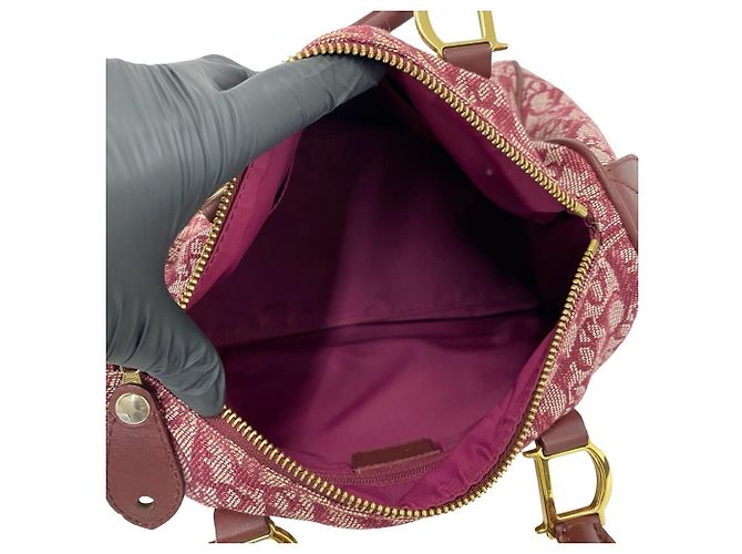 Borsa in tela e pelle Christian Dior Rosso Bordò - vista 9