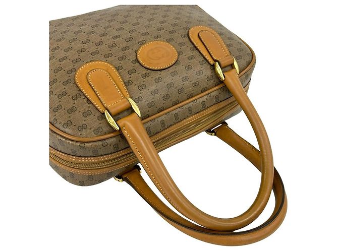 Borsa a mano in pelle GUCCI Old Gucci Micro GG Logo Pattern Marrone - vista 4
