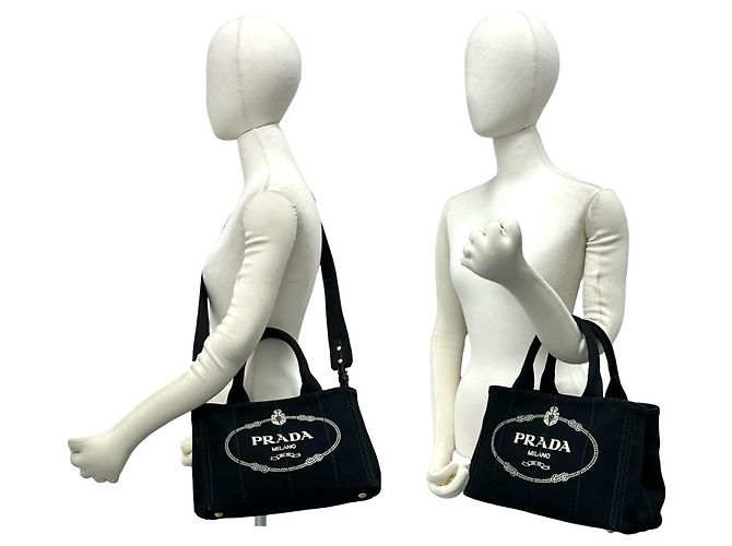 Borsa a tracolla 2 vie PRADA Canapa in tela con logo Triangle Nero - vista 2