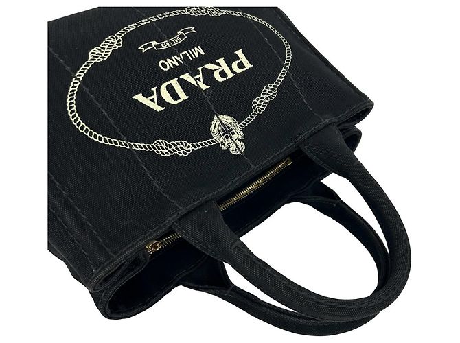 Borsa a tracolla 2 vie PRADA Canapa in tela con logo Triangle Nero - vista 4