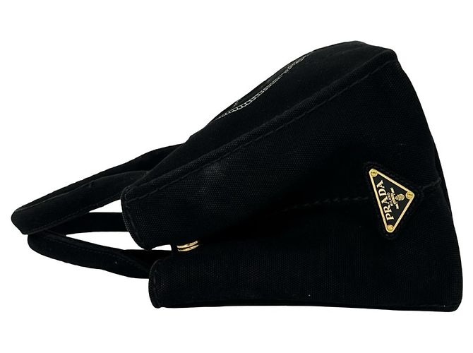 Borsa a tracolla 2 vie PRADA Canapa in tela con logo Triangle Nero - vista 5