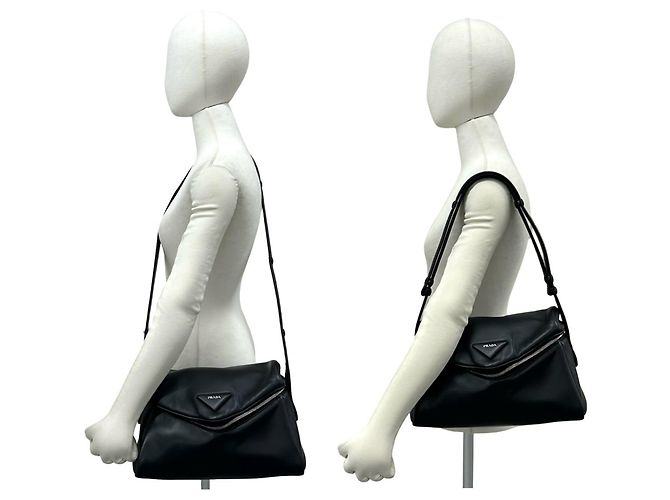 Sac à épaule PRADA Signo en cuir nappa avec logo triangle Noir - vue 2