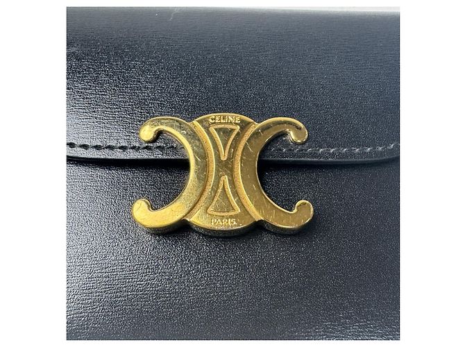 Céline Celine Triomphe Small Flap Wallet - Black Nero - vista 10