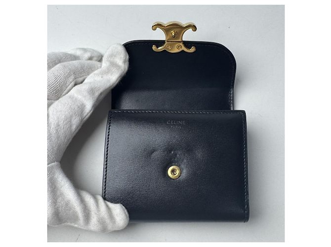 Céline Celine Triomphe Small Flap Wallet - Black Nero - vista 6