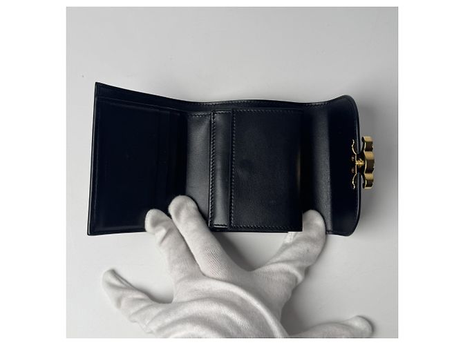 Céline Celine Triomphe Small Flap Wallet - Black Nero - vista 7