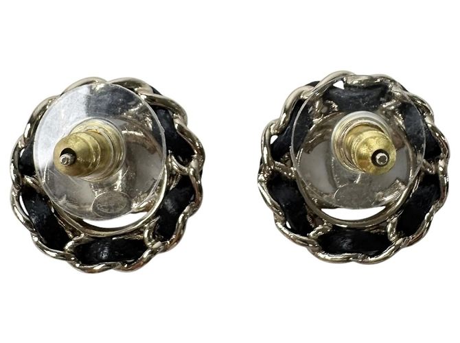 Chanel Coco Mark Lederketten-Ohrringe mit Strass Schwarz Golden - Ansicht 2