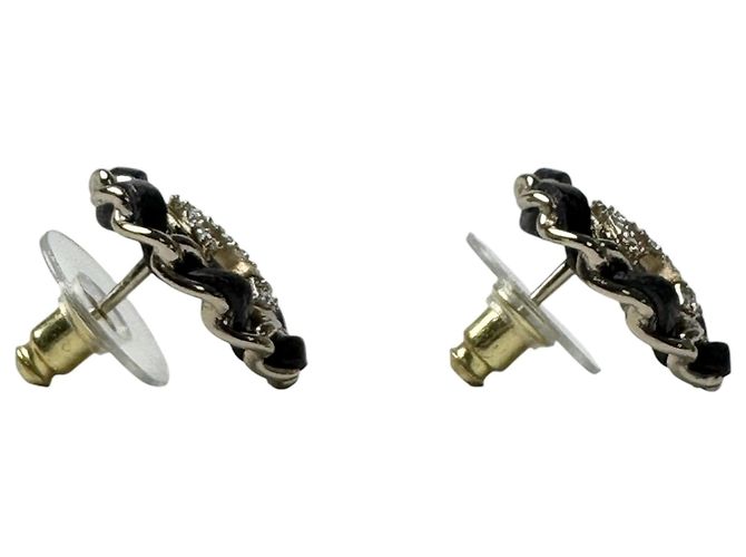 Chanel Coco Mark Lederketten-Ohrringe mit Strass Schwarz Golden - Ansicht 5